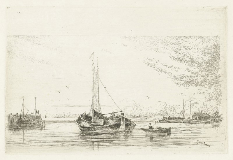 River view with boat and rowboat, Jan DaniÃ«l Cornelis Carel Willem baron de Constant Rebecque, 1856 - 1893