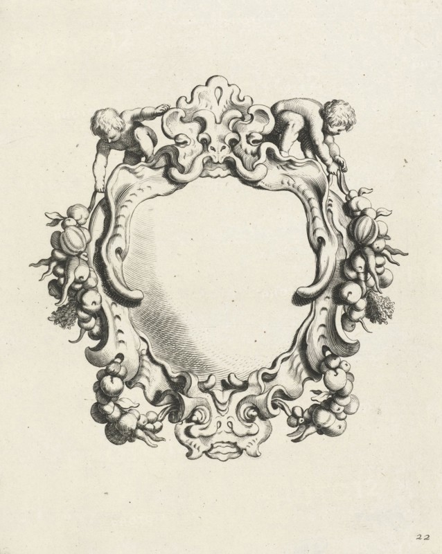 Cartouche with lobe ornament with two children, Michiel Mosijn, Gerbrand van den Eeckhout, Clement de Jonghe, 1640 - 1655