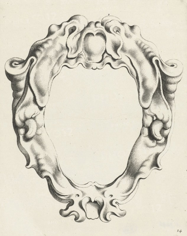 Cartouche with lobe ornament, above and below a mask with gaping mouth, Michiel Mosijn, Gerbrand van den Eeckhout, Clement de Jonghe, 1640 - 1655