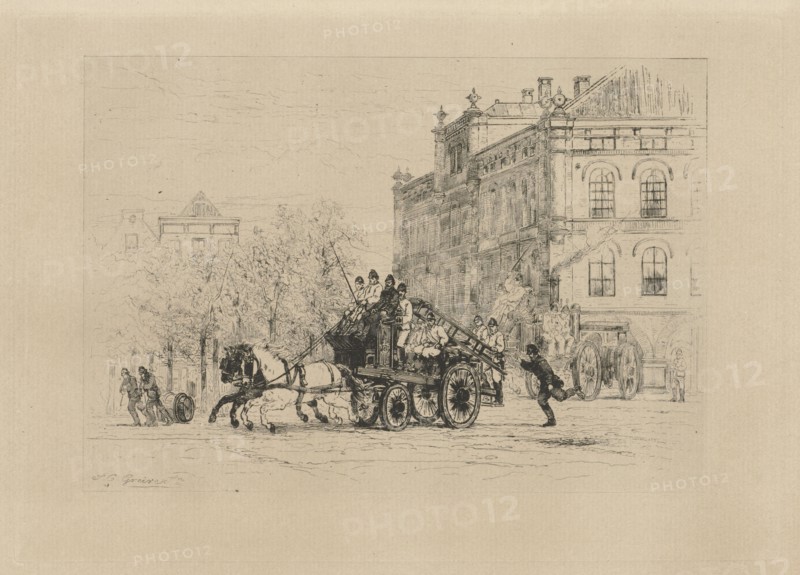 View Weesperplein with a fire engine, Johan Conrad Greive, 1847 - 1891