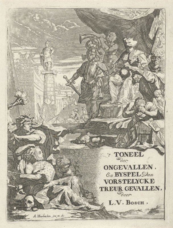 Severed heads for a prince on a throne, Arnold Houbraken, 1699