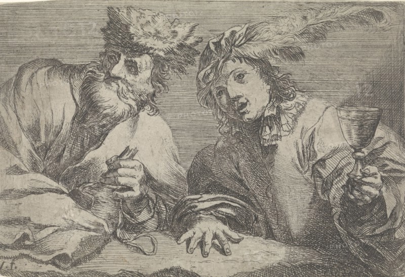 Old and young man at a table, Johann Liss, 1600 - 1629