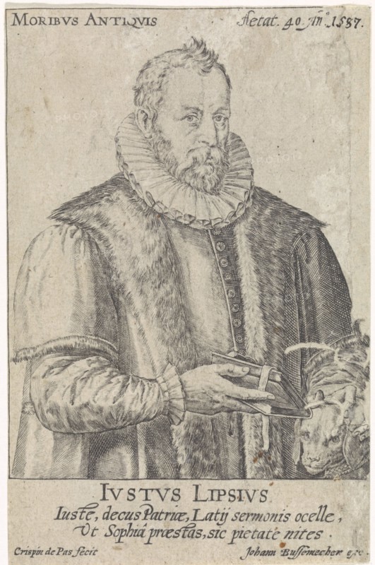 Portrait of Justus Lipsius, Crispijn van de Passe (I), Hendrick Goltzius, Johann Bussemacher, 1587