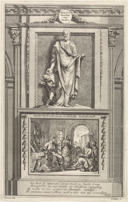Melito of Sardis bishop of Sardis near Smyrna in western Anatolia Turkey, early Christianity, print maker: Jan Luyken, print maker: Zacharias Chatelain II, Jan Goeree, 1698
