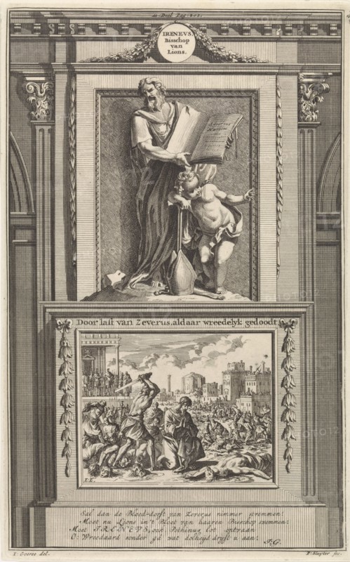 Saint Irenaeus of Lyons, church father, Jan Luyken, Zacharias Chatelain II, FranÃ§ois Halma, 1698
