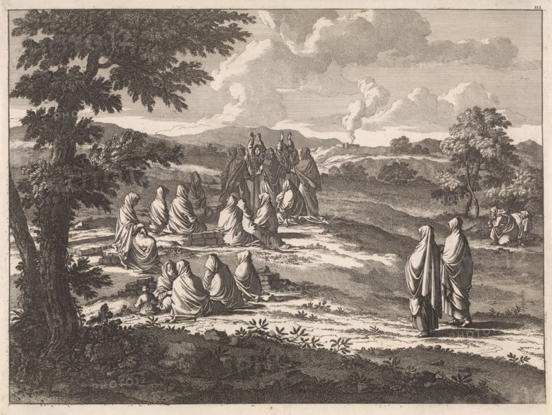Women Ramla grieving at a grave, Jan Luyken, 1698