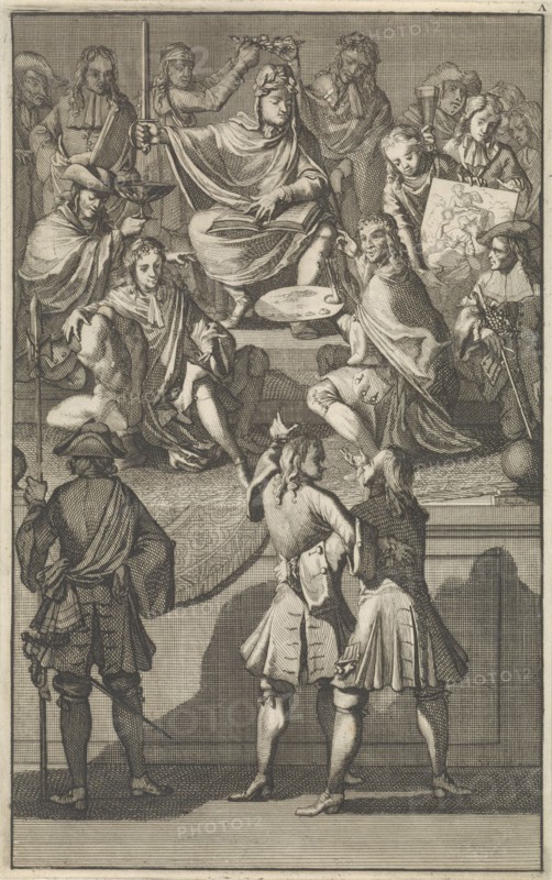 Receipt of Cornelis de Bruyn as a new member of the Bentvueghels, 1674, Caspar Luyken, 1698