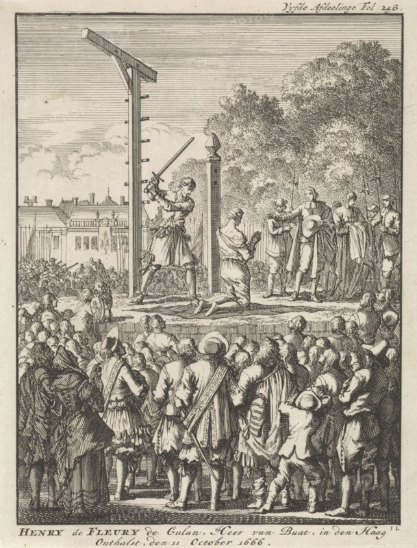 Beheading of Henri de Fleury de Coulan Buat in The Hague, 1666, Jan Luyken, Jan Claesz ten Hoorn, 1698