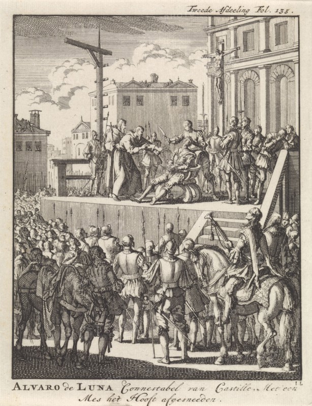 Ãlvaro de Luna y Jarana, Constable of Castile, is a knife cut off the head, 1453, Jan Luyken, 1698