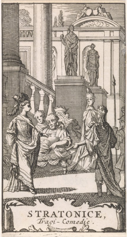 Title page for in Stratonice, P Quinault, Le Theatre, Volume I, 1697, Caspar Luyken, Antoine Schelte, 1697