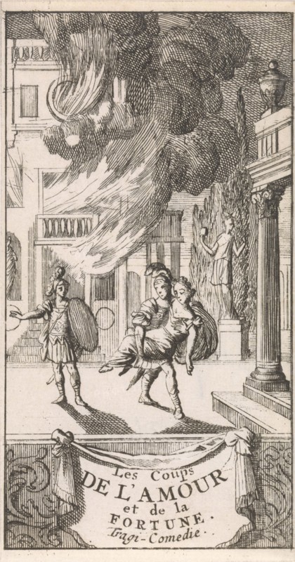 Title page for Les coups de l'Amour et de la Fortune, in P Quinault, Le Theatre, Volume I, 1697, Caspar Luyken, Antoine Schelte, 1697