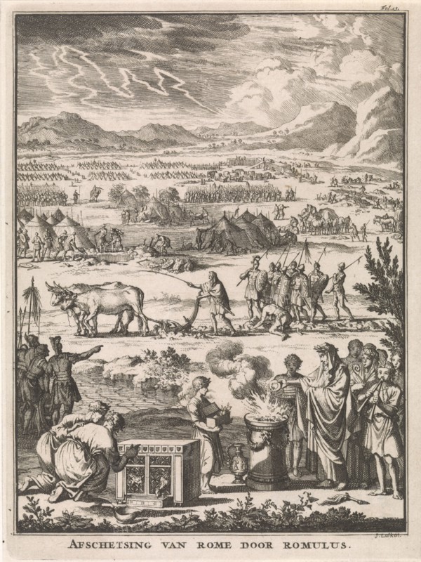 Romulus founding Rome, Jan Luyken, FranÃ§ois Halma, Willem van de Water, 1697