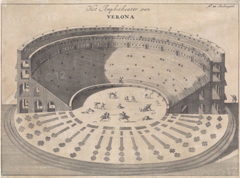 Amphitheater in Verona, Italy, Caspar Luyken, Jan Claesz ten Hoorn, 1696