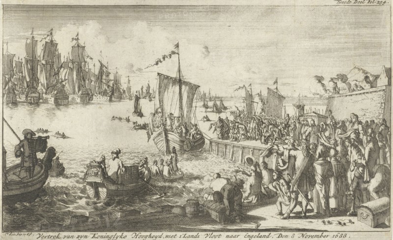 Departure of William III to England, 1688, print maker: Caspar Luyken, Caspar Luyken, Jan Claesz ten Hoorn, 1694