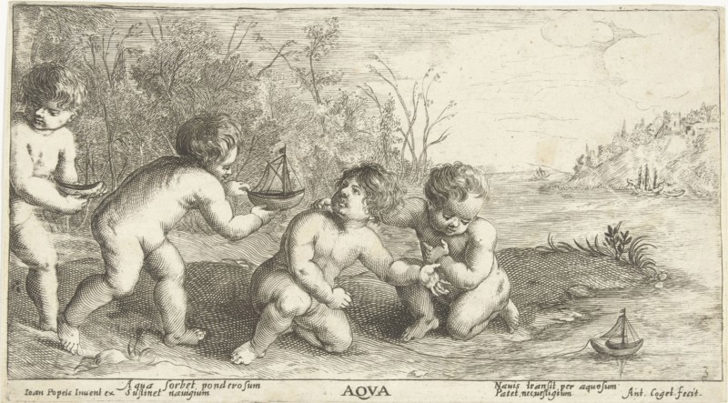Children playing with boats, Joseph Antoine Cochet, Johannes Popels c. 1645 - c. 1670