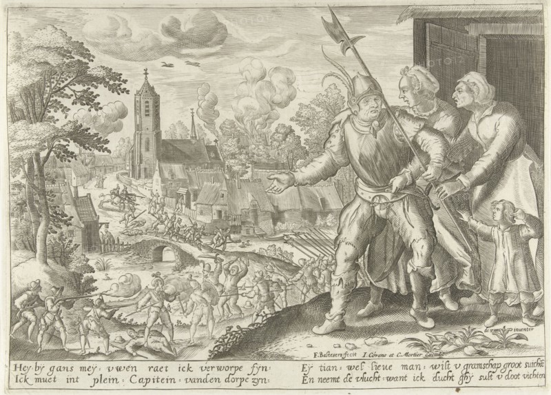 The farmer captain is prevented from fighting, ca 1600, Floris Balthasarsz. van Berckenrode, Johannes Covens and Cornelis Mortier, 1720 - 1772