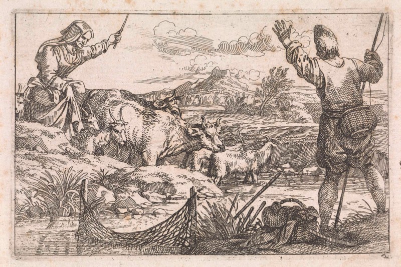 Fishing in river, print maker: Jan Baptist de Wael