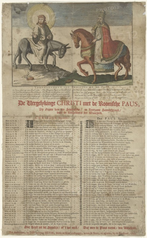 Christ on the donkey, the Pope on a horse, print maker: Anonymous, Jan van der Heyden II, 1753