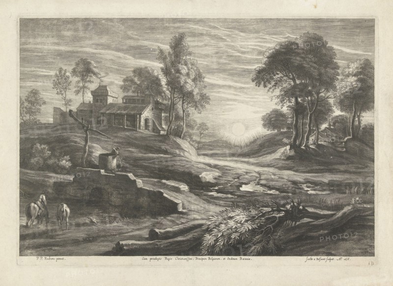 Landscape with well and sun, Schelte Adamsz. Bolswert, 1638