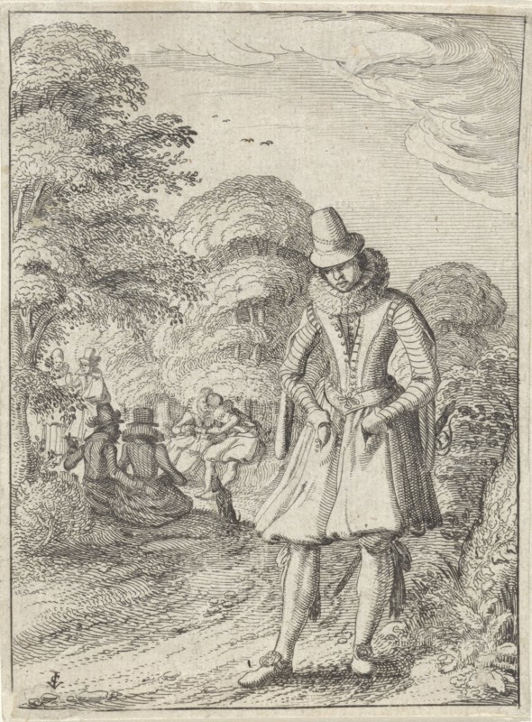 Elegant party in the woods, Claes Jansz. Visscher (II), 1615