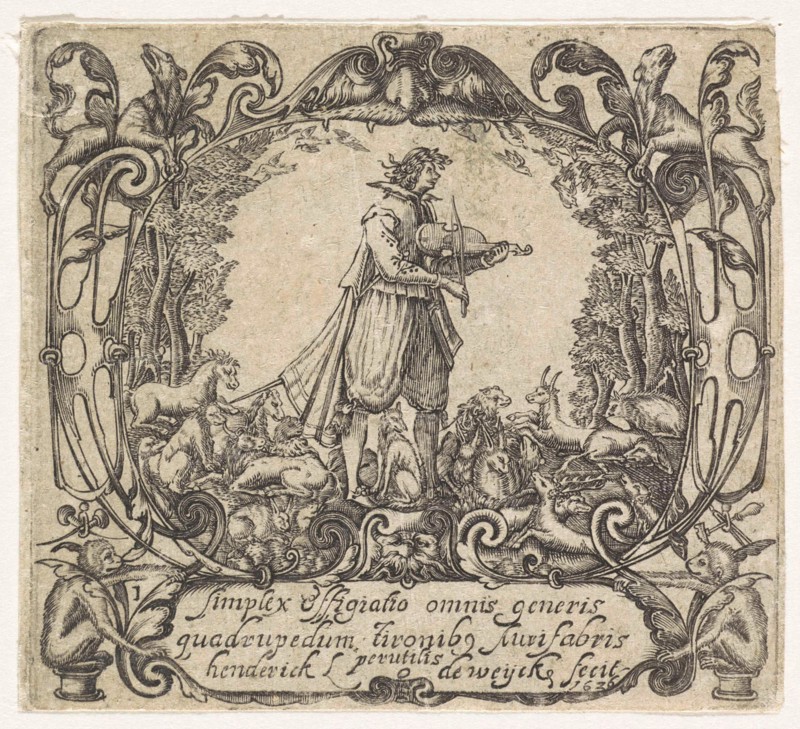 Orpheus playing to the animals, print maker: Hendrick L. de Weyck