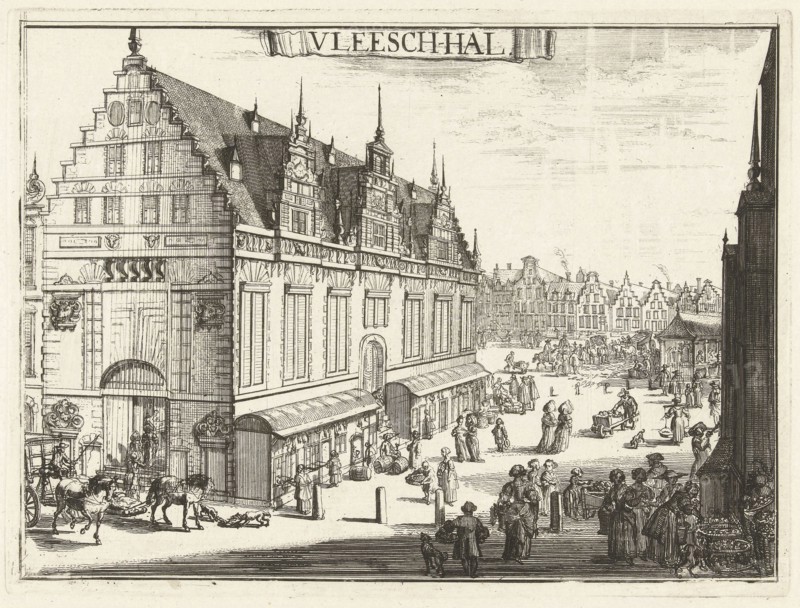 View of the Vleeshal Haarlem, The Netherlands, Romeyn de Hooghe, 1688 - 1689
