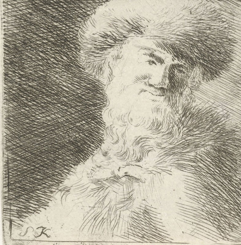 Portrait of an unknown man with fur hat, Simon Klapmuts, 1744 - 1780