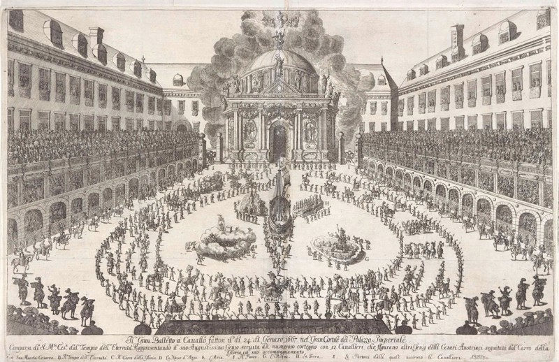Carousel in the Hofburg in Vienna, Jan van Ossenbeeck, Anonymous, in or after 1667