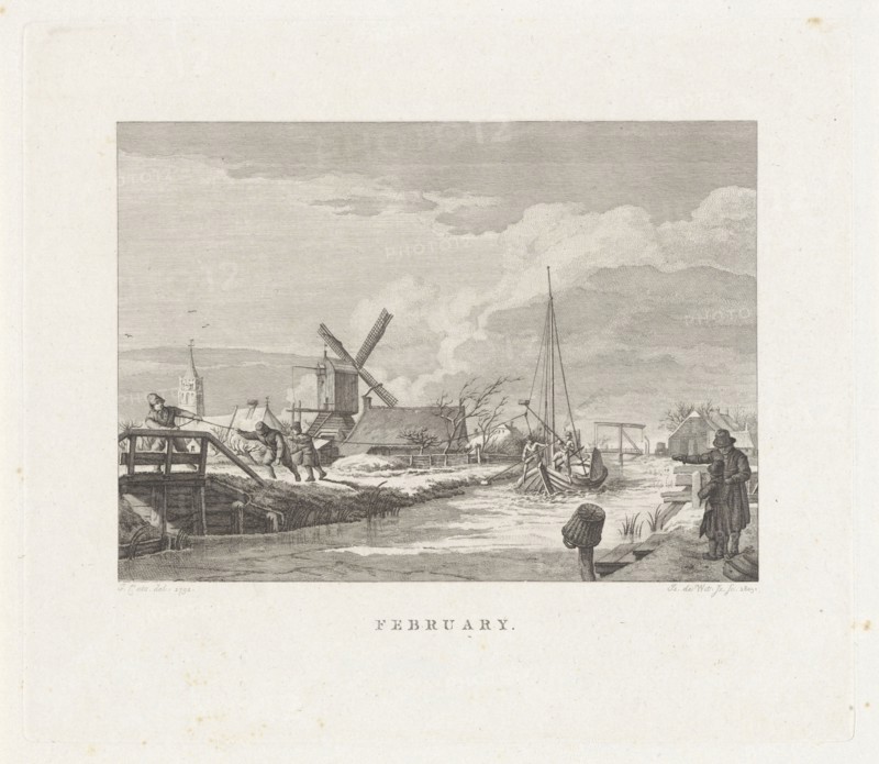 Winter Landscape with a barge, Izaak Jansz. de Wit, 1805