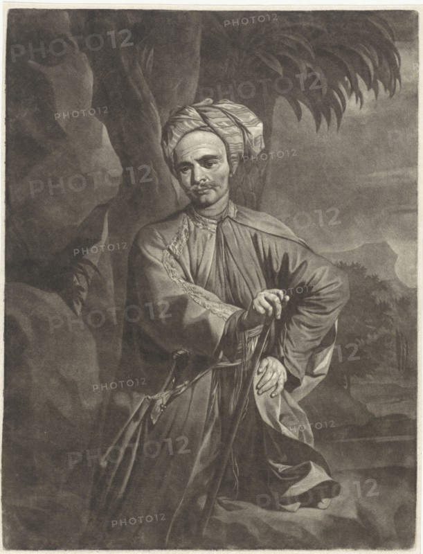 Portrait of an Oriental with a turban, print maker: Arnout Rentinck, 1722 - 1775