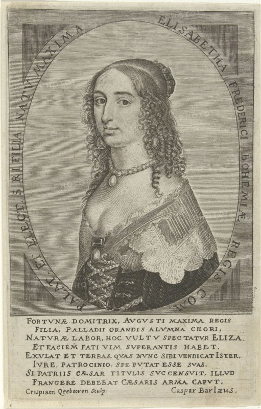 Portrait of Elisabeth of Bohemia, Crispin van den Queborn, Caspar van Baerle, 1633-1652