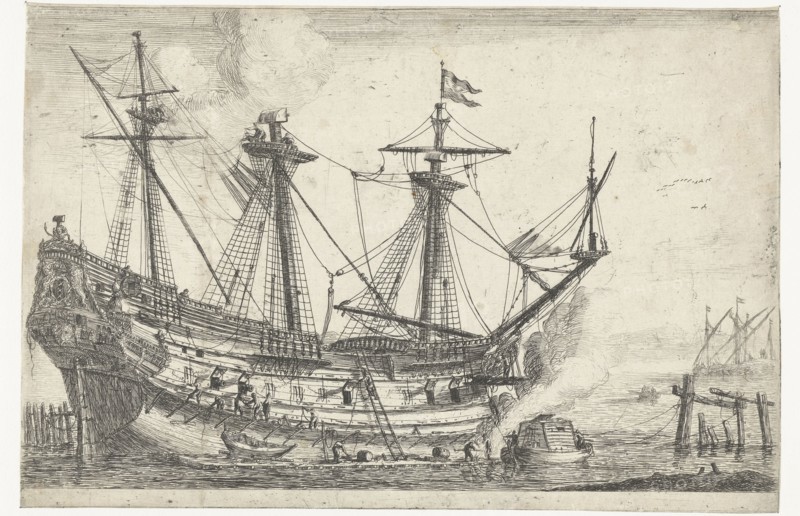 Repairing a big sailing ship, Reinier Nooms, 1656 - 1659