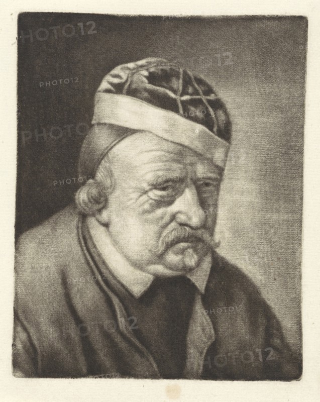 Bust of a man with a hat, print maker: Michiel van Musscher, Adriaen van Ostade possibly, 1655 - 1705