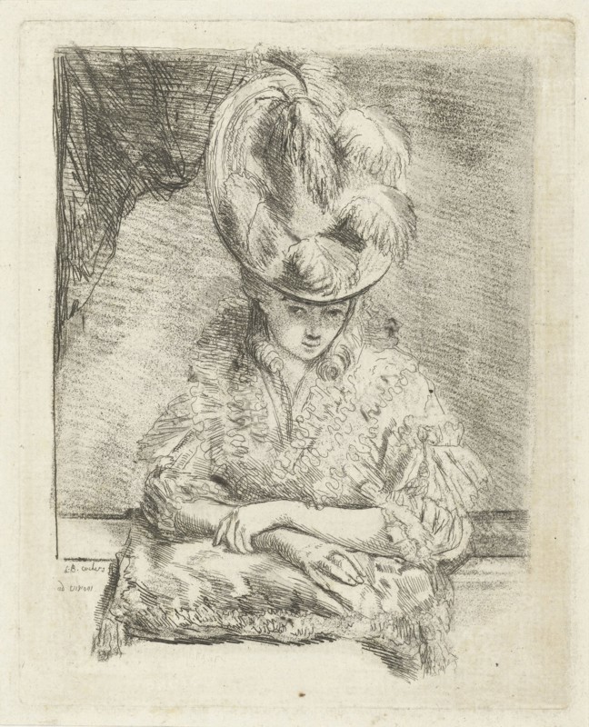 Portrait of a Young Woman with hat looking out of the window, Louis Bernard Coclers, 1756-1817