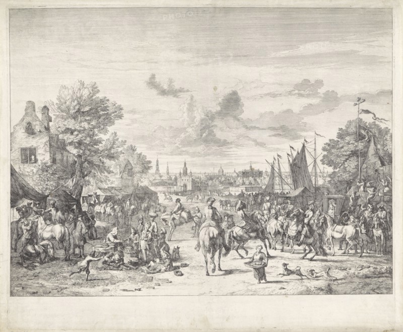 Horse fair in a city, Jan van Huchtenburg, 1674 - 1733