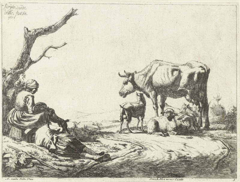 Shepherd and shepherdess with cattle, Adriaen van de Velde, 1653