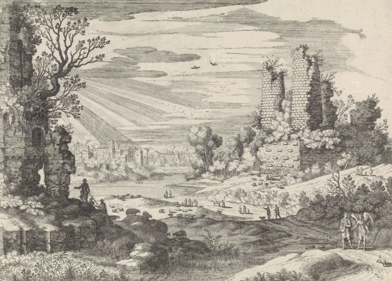 Italian Landscape with Tobias and the Angel, William of Nieulandt II, H. Bonnart, Louis XIV King of France, 1594-1635