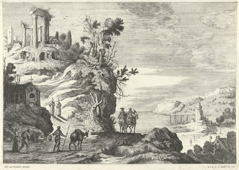 Italian landscape with a ruin, Willem van de Lande, Cornelis Danckerts (I), 1635 - 1656