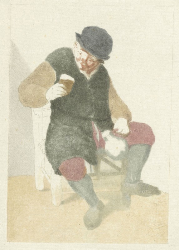 Seated farmer with pitcher, Cornelis Ploos van Amstel, Adriaen van Ostade, 1763 - 1768