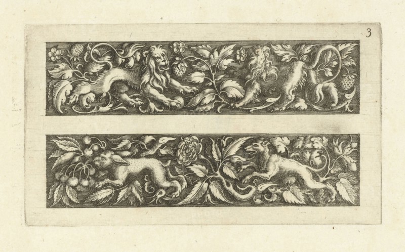 Two friezes, the upper with two lions, Michiel le Blon, c. 1611 - c. 1625