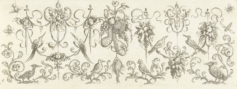 Garlands with fruits and cherubs, print maker: Henry Le Roy attributed to, Michiel le Blon, Anonymous, after 1611 - c. 1656