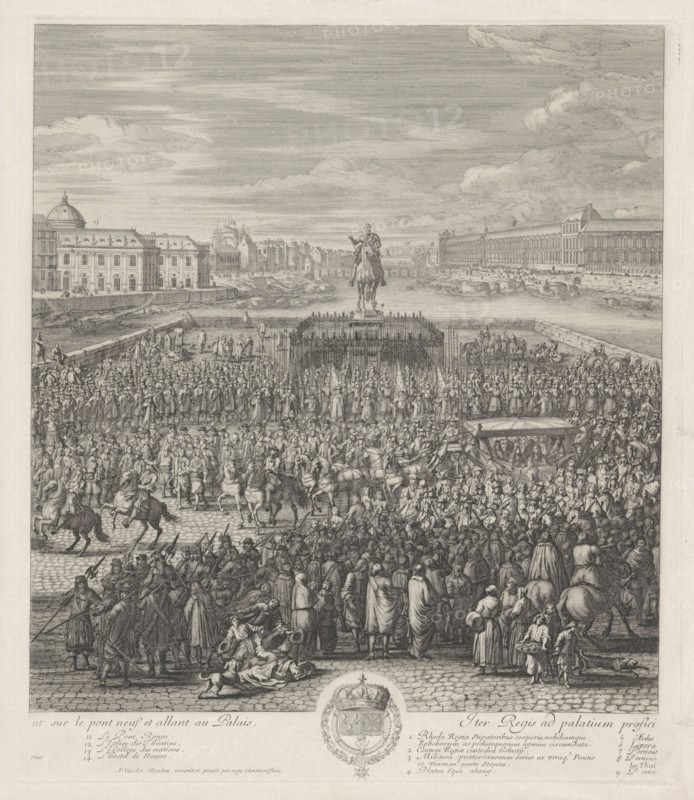 King Louis XIV of France crossing the Pont-Neuf, Jan van Huchtenburg, 1667 - 1669