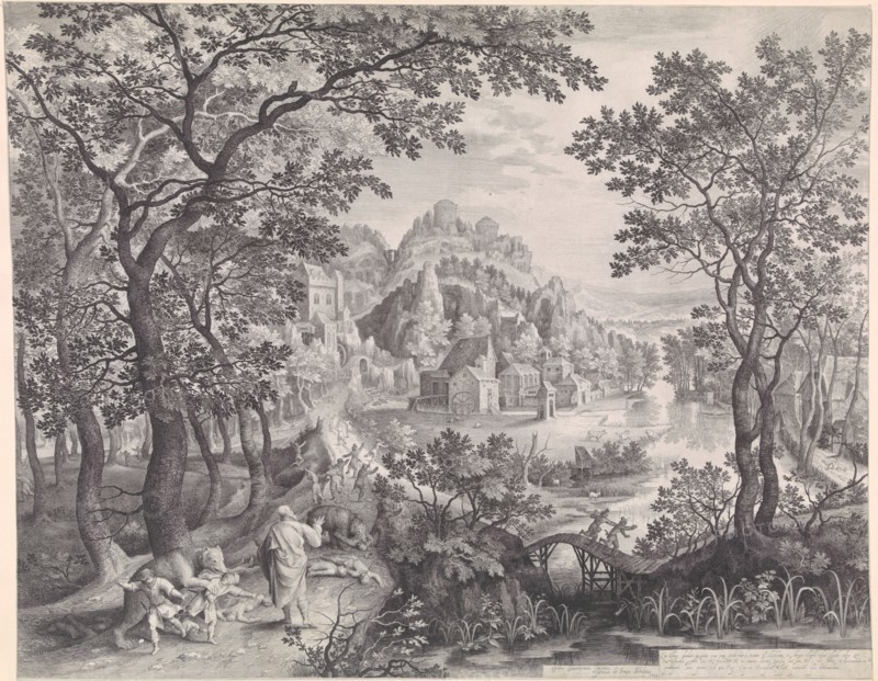 Elisha curses annoying children, Nicolaes de Bruyn, 1602