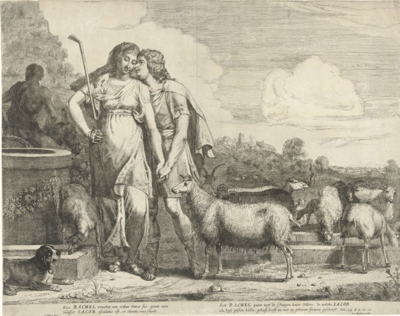 Jacob kisses Rachel at the well, Gerrit Bleker, Joannes Meyssens, c. 1645 - c. 1656