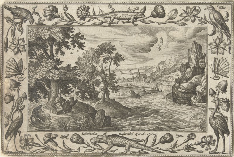 Apostle John on Patmos, Adriaen Collaert, Eduwart van Hoeswinckel, 1582 - 1586