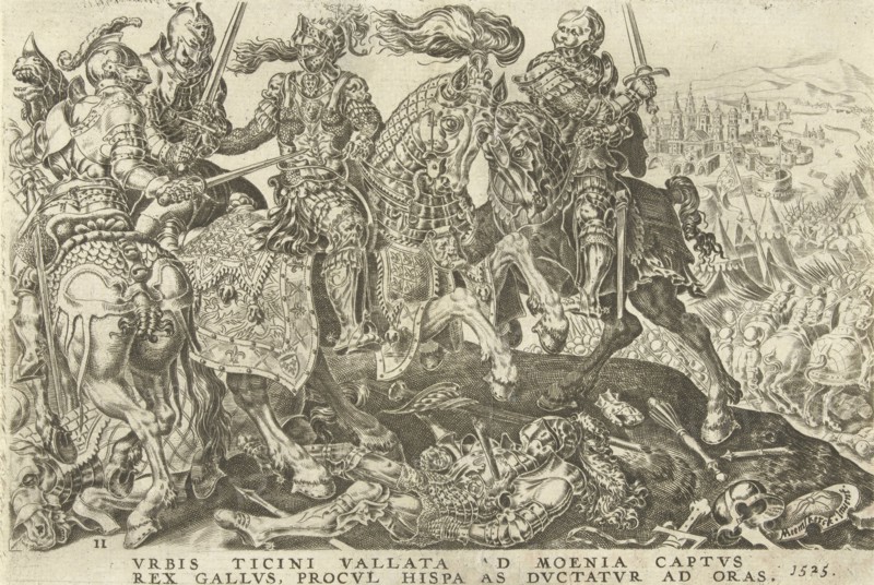 The capturing of Francis I at the Battle of Pavia, 1525, possibly Dirck Volckertsz Coornhert, 1555 - 1556