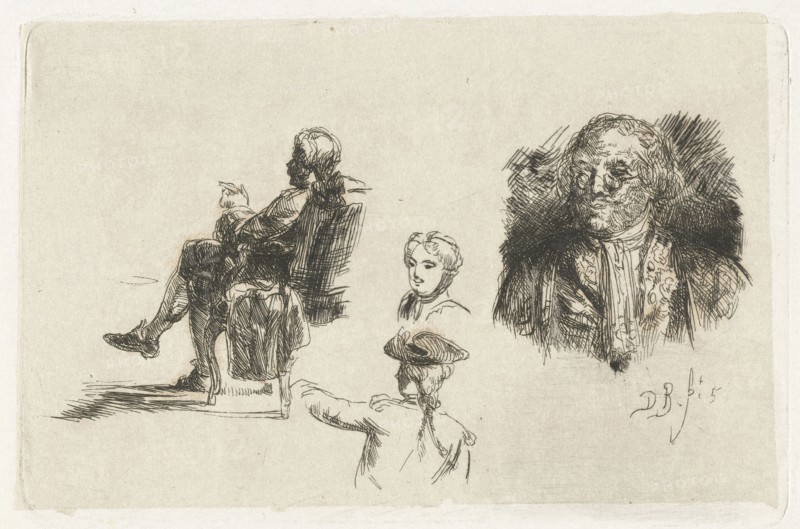 Study Sheet with four figures, David Bles, 1856