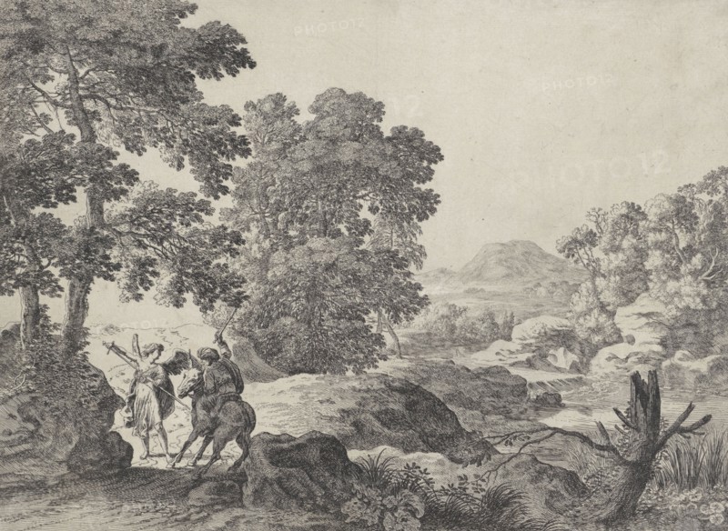 Balaam and the donkey with the angel, Herman van Swanevelt, 1629-1641