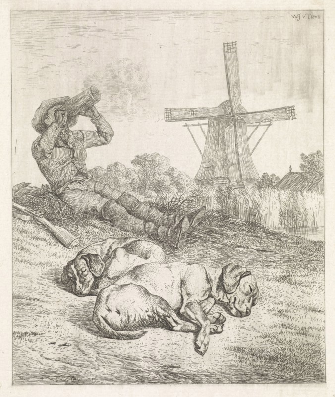 Resting hunter with sleeping dogs, Wouter Johannes van Troostwijk, 1808
