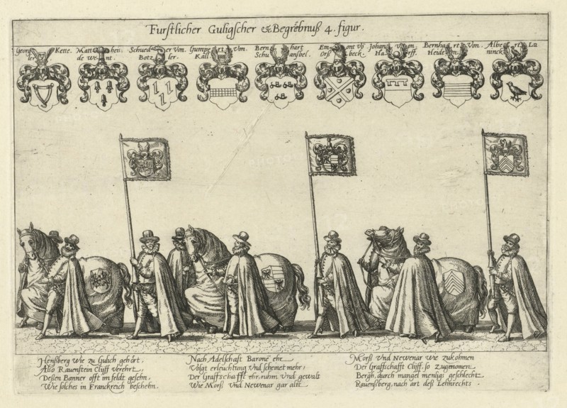 Funeral procession with horses and flag bearers, Anonymous, 1592